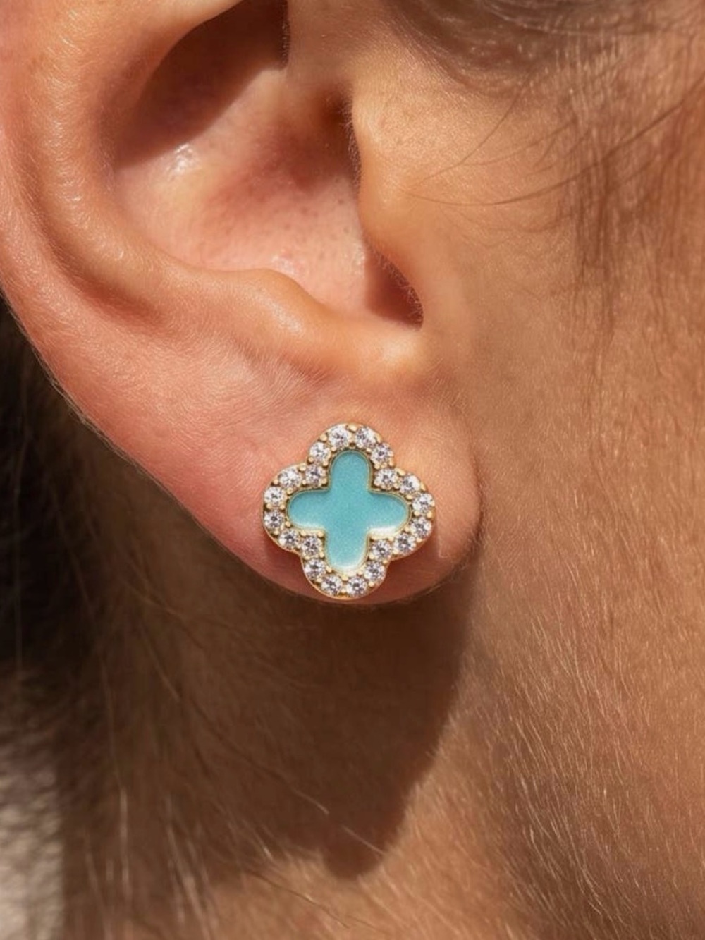 PAVE CZ HALO CLOVER STUD EARRINGS (8700) - Picture 2 of 3